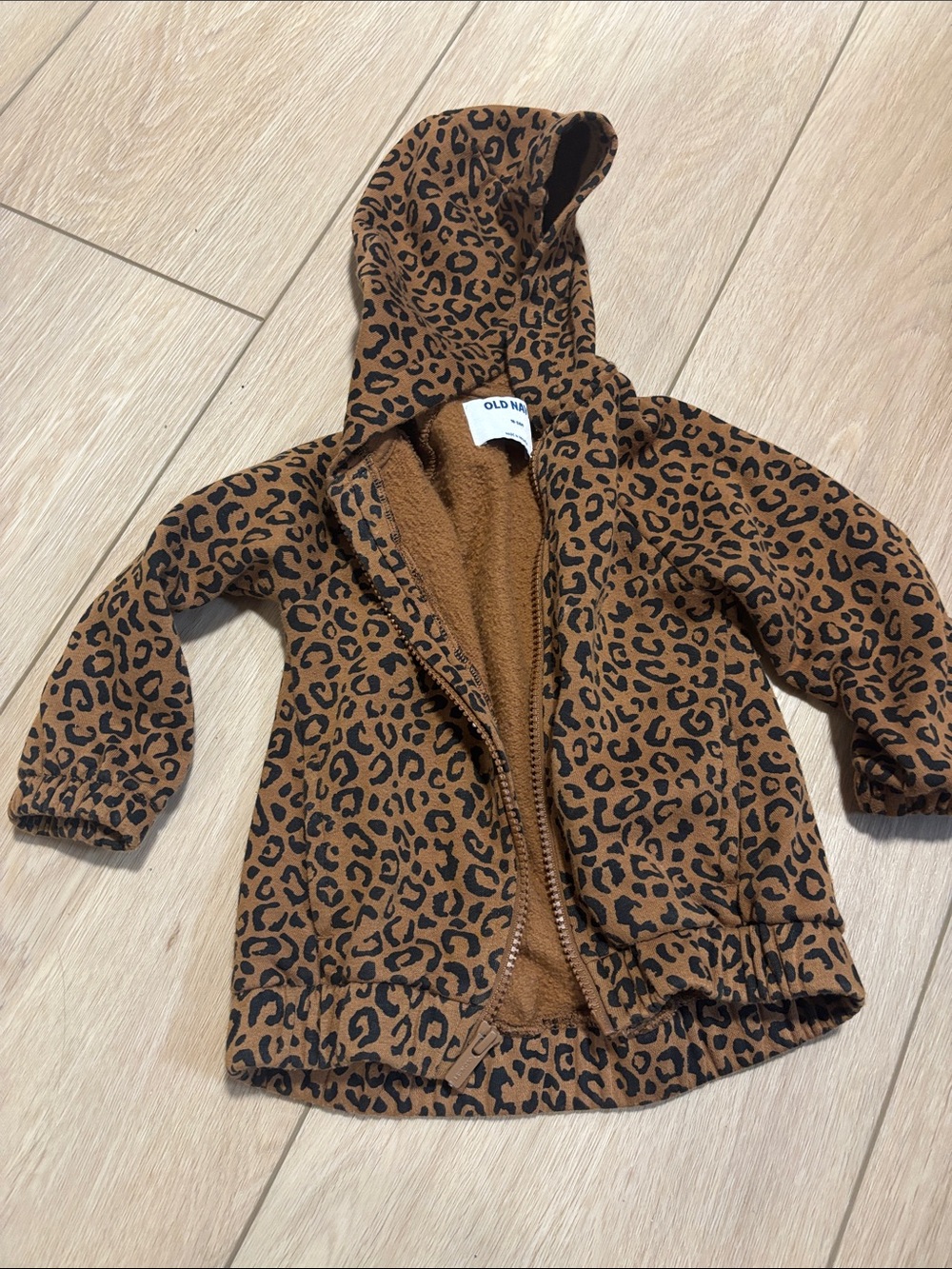 Old Navy Leopard Print Hooded Puffer Jacket - Brown & Black